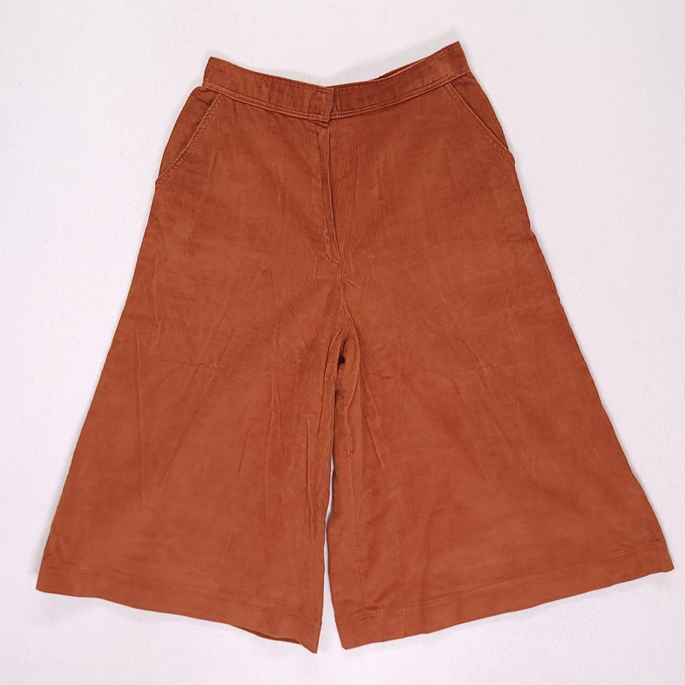 Handmade Orange Corduroy Wide Leg Culottes High Waist Crop Pants Shorts‎